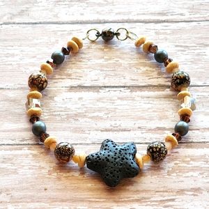 Lava Heart Stone Brown Beaded Bracelet 7" long